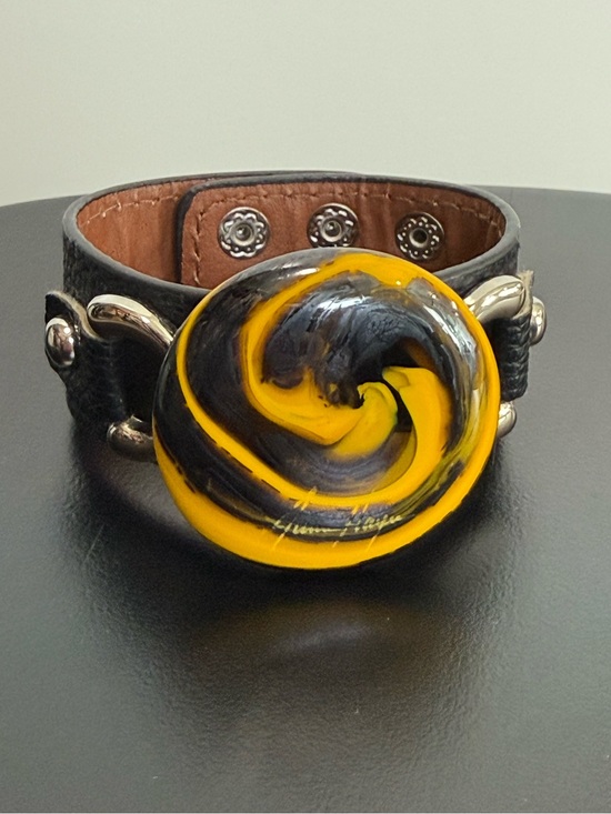 James hayes Jewelry - James Hayes Hand Blown Glass Art- Black Leather Cuff Bracelet